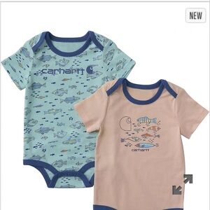 Carhartt Baby Fish Print Short Sleeve Bodysuit Set - Blue & Tan